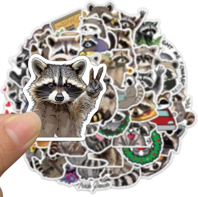 50 Stück Cartoon-Waschbär-Aufkleber, wasserfeste Tier-Sticker in Multicolour für Tagebücher, Handys, Laptops und Wasserflaschen - Bild 1