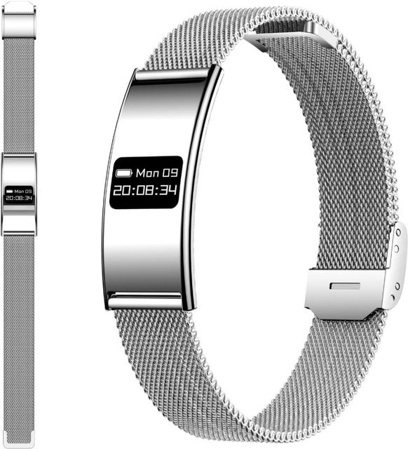 Gotrays Smartwatch Fitness Tracker für Damen und Herren mit Herzfrequenz, SpO2 und Schlafüberwachung, silbernes Edelstahl-Metallarmband, rechteckiges Design - Bild 1