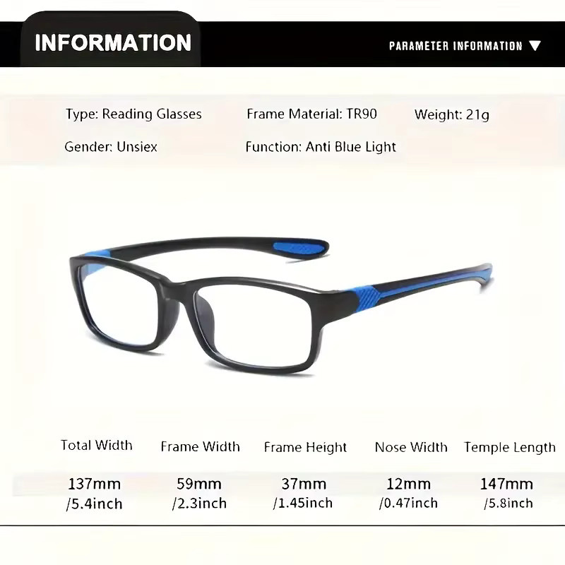 ZXWLYXGX Sport-Lesebrille, Unisex, Vollrand, rechteckig, Kunststoff, black - Bild 2