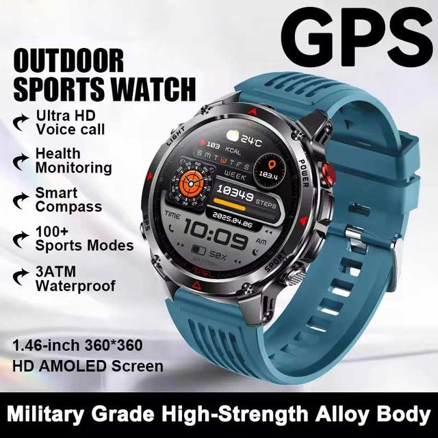 Lucky Start T-Rex 3 Pro Smartwatch für Herren in Blau mit AMOLED Display, Militärstandard, 10ATM wasserdicht, Dual-Band GNSS, Kompass und Höhenmesser, Silikonarmband - Bild 1