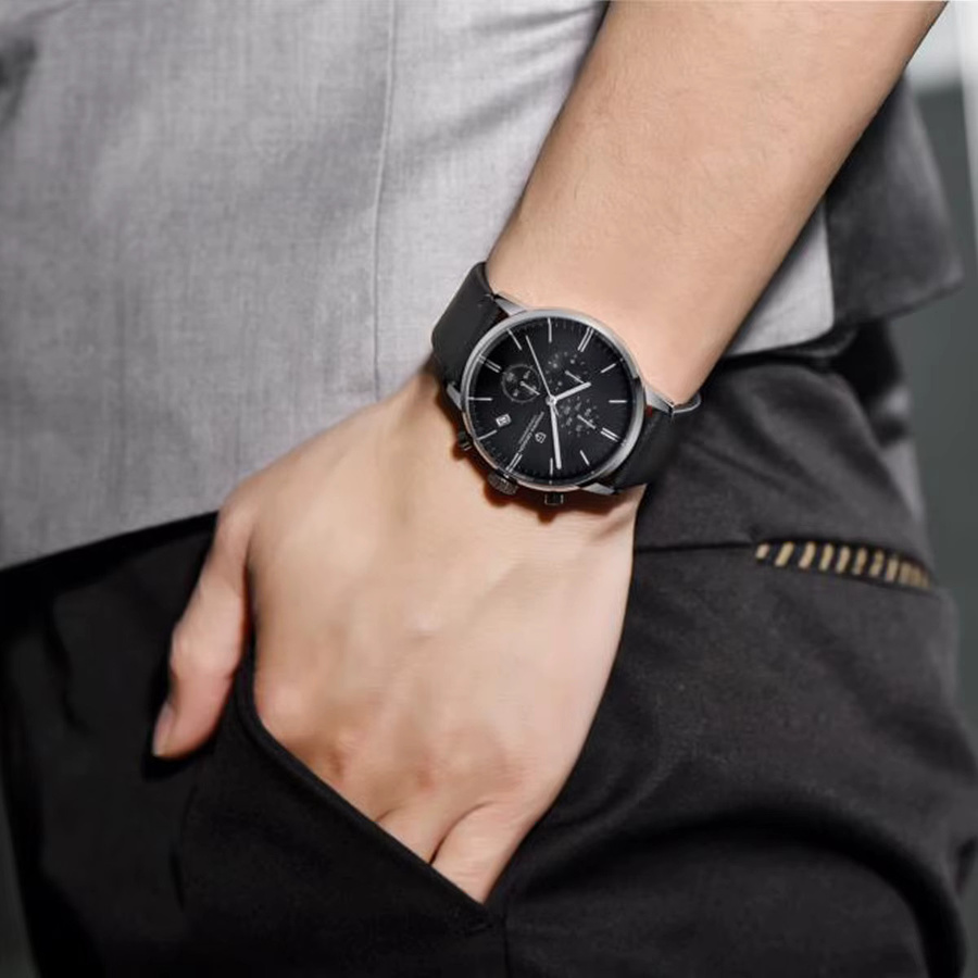 PAGANI DESIGN Chronograph, Quarz, Edelstahl, Leder, Herren, Schwarz - Bild 3