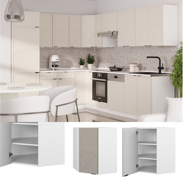 Vicco Eckhängeschrank Fame-Line Küchen-Eckschrank Weiß Grau-Beige mit Soft-Closing-Scharnieren Breite: 57 cm, Höhe: 72 cm, Tiefe: 34,1 cm - Bild 1