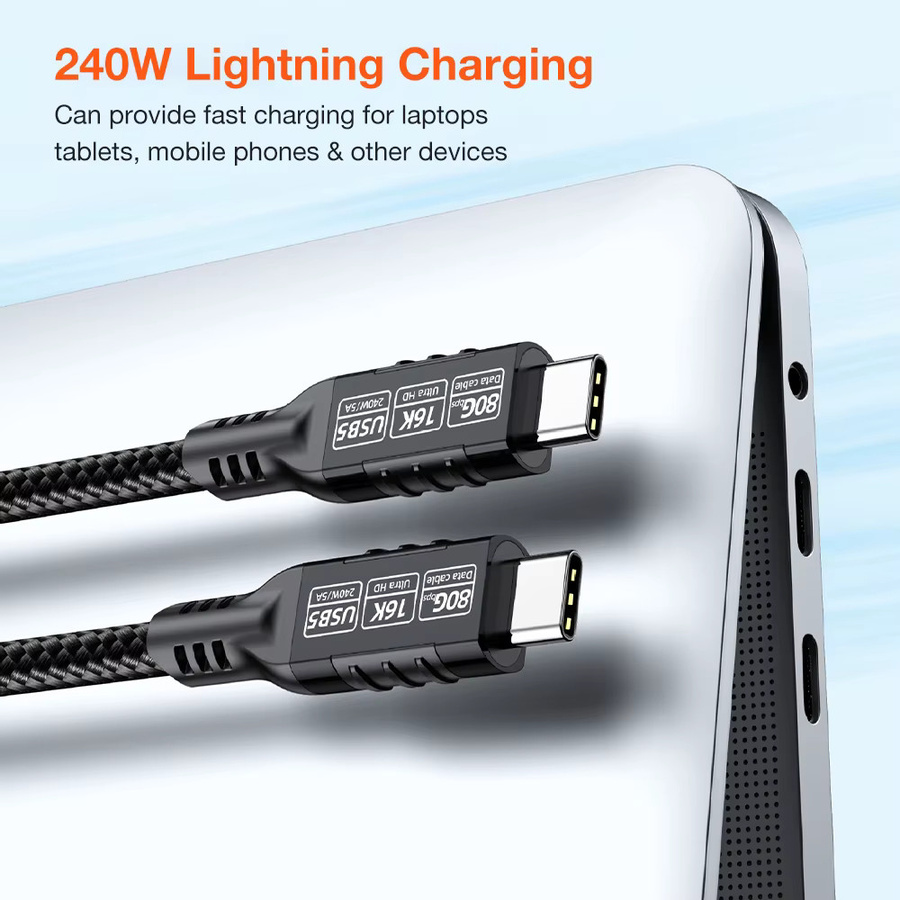 Nephy Thunderbolt 5 und USB4 USB-C auf USB-C Kabel, 240 W, 80 Gbit/s, 16K@60Hz, Schwarz - Bild 5