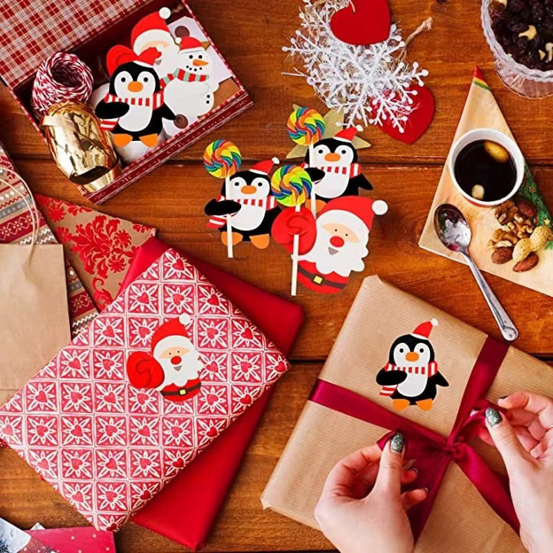 Weihnachten Lutscher Papierkarten mit Santa Claus, Pinguin und Schneemann als bunte Party Dekoration und Geschenkverpackung für Kinder - Bild 3