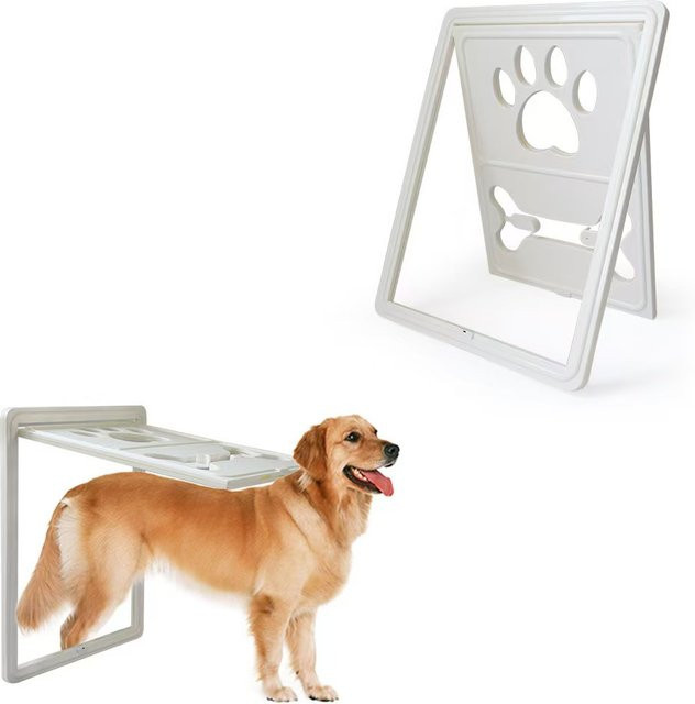 Abschließbare Otmagelu Haustiertür aus Kunststoff in Weiß für Hunde und Katzen mit Sicherheitsklappe für Fliegengitter, B/H: 45,5 x 45,5 cm, Tiefe: 35,5 cm - Bild 1