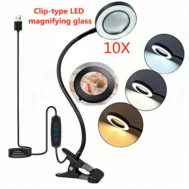 LED-Lupenlampe mit 10-facher Vergrößerung und 3 Farbmodi für Schreibtisch, Schwarz - Bild 1