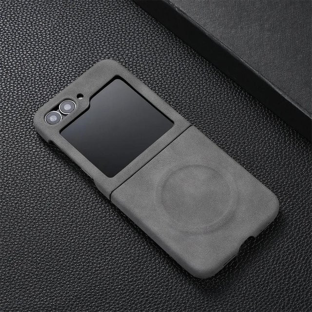 Magnetische Lederhülle für Samsung Galaxy Z Flip 6, Z Flip 4 und Z Flip 3 in Grau, Schlanke Matt-Abdeckung - Bild 1