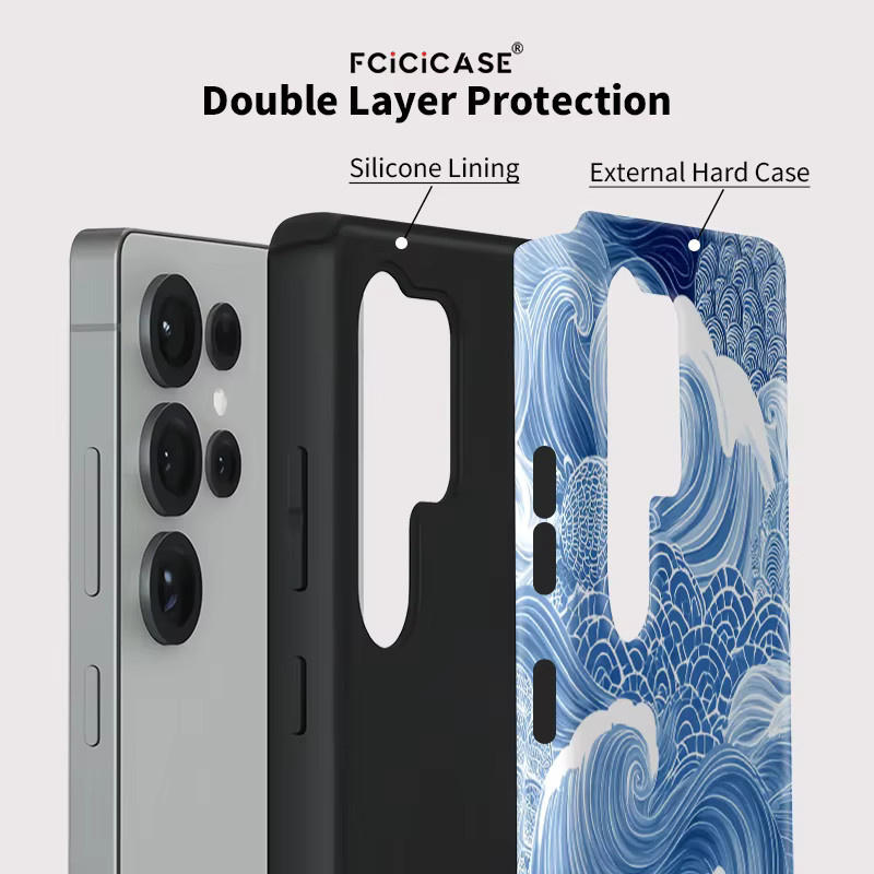 Fcicicase Handyhülle für Samsung Galaxy S26 Plus, S26 Ultra und S26 Edge mit Meereswellen-Druck in Blau, stoßfest und matt aus Acryl - Bild 2