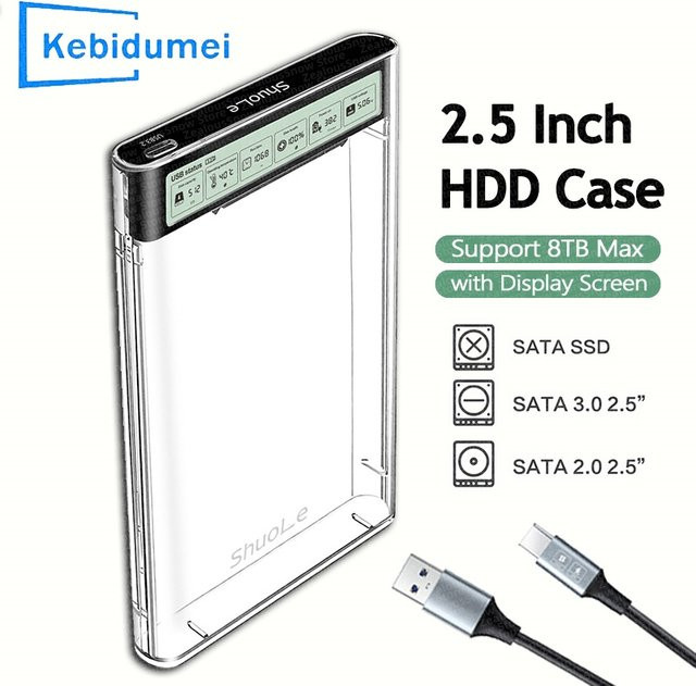 Kebidu USB 3.2 HDD-Gehäuse für 2,5 Zoll HDD und SSD mit Display, transparentes externes Festplattengehäuse für Laptop und PC - Bild 1