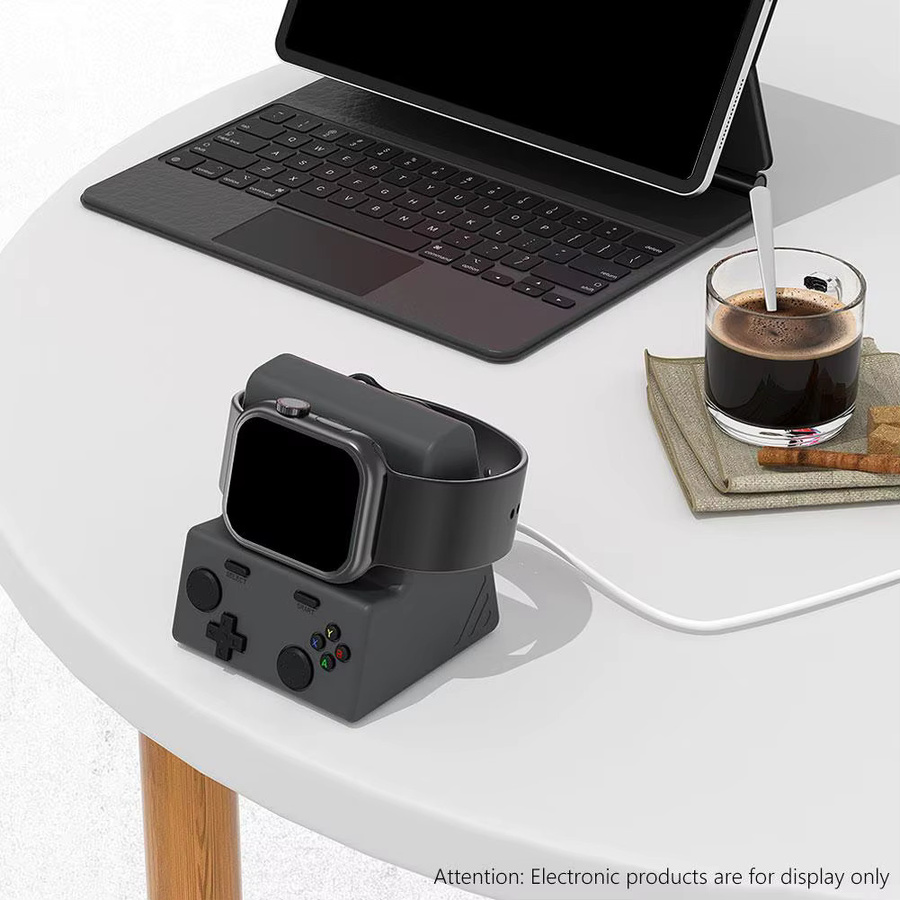 Silikon Desktop-Halter für Apple Watch Ultra, iWatch 10, 9 und 8 im Retro-Computer-Design, Farbe: Schwarz - Bild 2