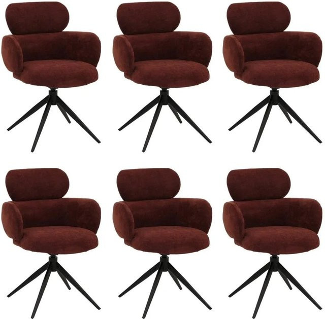 6er-Set MCW Esszimmerstuhl O77 in Rotbraun mit drehbarer Auto-Return-Funktion und Chenille-Stoff nach Öko-Tex Standard - Bild 2