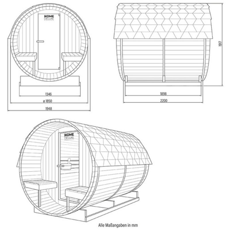 Home Deluxe Outdoor Fasssauna Lahti Deluxe L aus Fichtenholz mit 8 kW Ofen und Sitzgelegenheiten, Farbe: beige, B/H/T: 195 x 192 x 220 cm - Bild 7