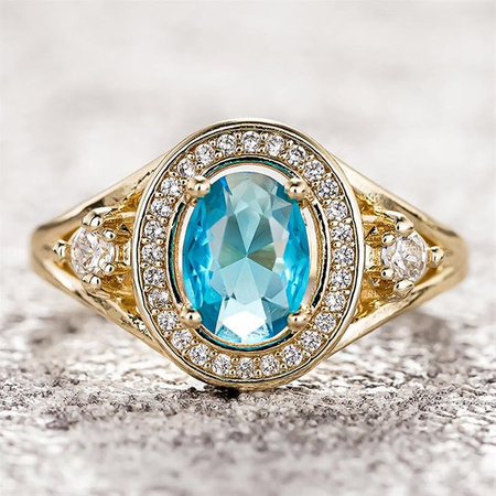 Huitan Damenring, Gold, blauer Zirkonia, Verlobungsring