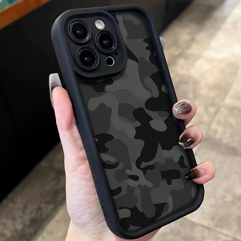 Camouflage Square Pattern TPU Handyhülle mit erhöhtem Rand für iPhone 17 Pro Max, 16, 15, 14, 13, 12, 11 Pro Max, Xs, Xr, X, 7, 8 Plus und SE Series in Multicolour, Schwarz und Grau - Bild 2
