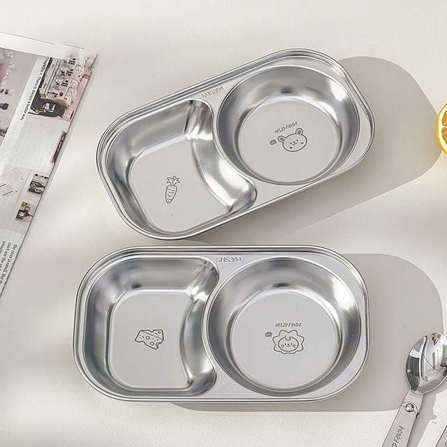 WORTHBUY Kinderteller aus Edelstahl 304 in Silber, geteilter Speiseteller für Obstsalat und Küchengeschirr - Bild 1