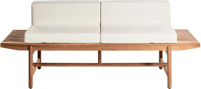 Beliani Gartenbank aus Akazienholz in Weiß und hellem Holzfarbton, B/T/H: 210 x 65 x 84 cm - Bild 1