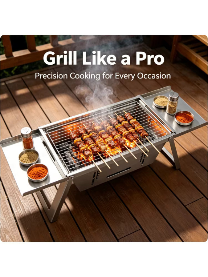 Tragbarer Mini-Holzkohlegrill aus Edelstahl in Silber, faltbarer Outdoor-Tischgrill - Bild 7