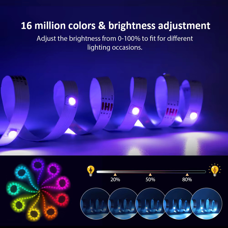 RGB LED-Streifenleuchten für dein Schlafzimmer mit App- und Fernbedienung, farbwechselnde LED-Akzentbeleuchtung mit Musik-Synchronisierung und WiFi-Steuerung in Multicolour - Bild 3
