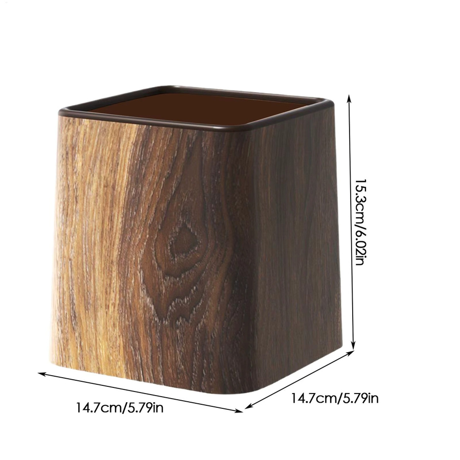 Schreibtisch-Mülleimer mit Deckel aus Holz in Braun, B/T/H: 14,7 x 14,7 x 15,3 cm - Bild 4