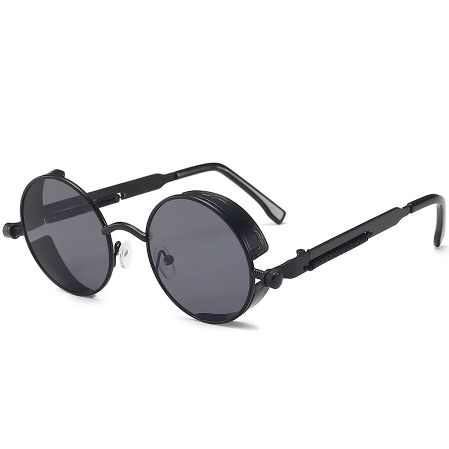 Clip-Auf Sonnenbrille, Steampunk, Unisex, Rund, Vollrand, Metall, Schwarz - Bild 1