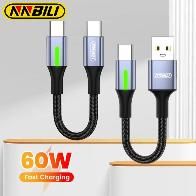 NNBILI USB-C auf USB-C Ladekabel mit 60 W Superschnellladung und Beleuchtung, Schwarz - Bild 1