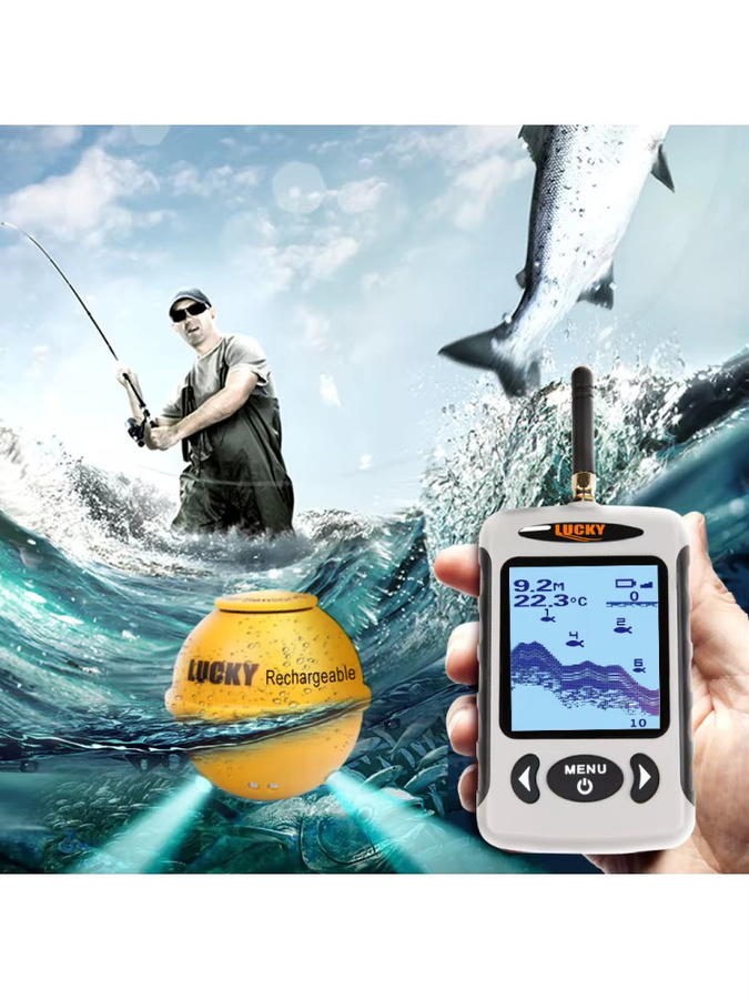 Tragbarer professioneller Echolot mit Bluetooth und Punktmatrix, kabelloser Sonar-Fischfinder und Angelsondendetektor in Gold - Bild 5