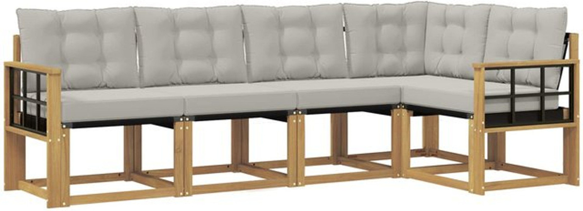 vidaXL Outdoor-Sofagarnitur aus Akazie und Textilene mit 5-teiligem Set in Weiß und Grau - Bild 1