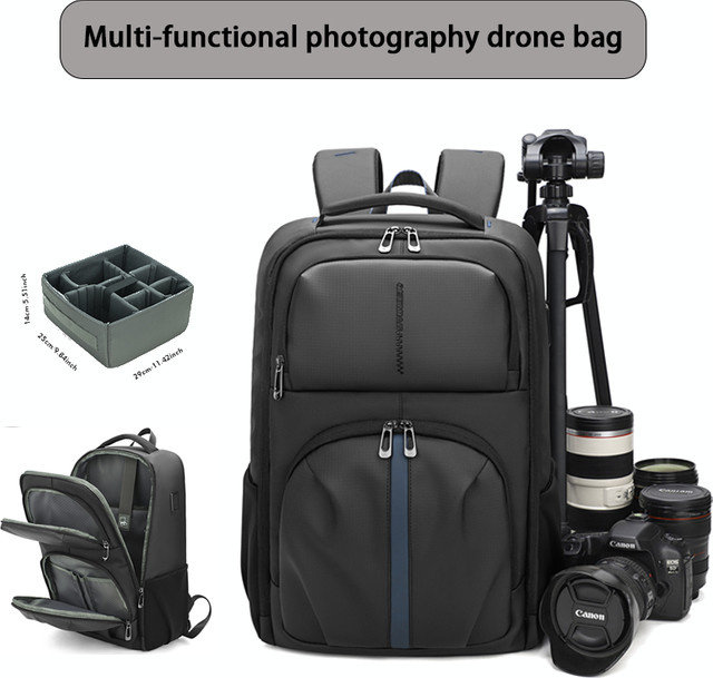 JINNUOLANG Wasserdichter USB-Laderucksack in Schwarz mit großer Kapazität für Kamera und Drohnen - Bild 1