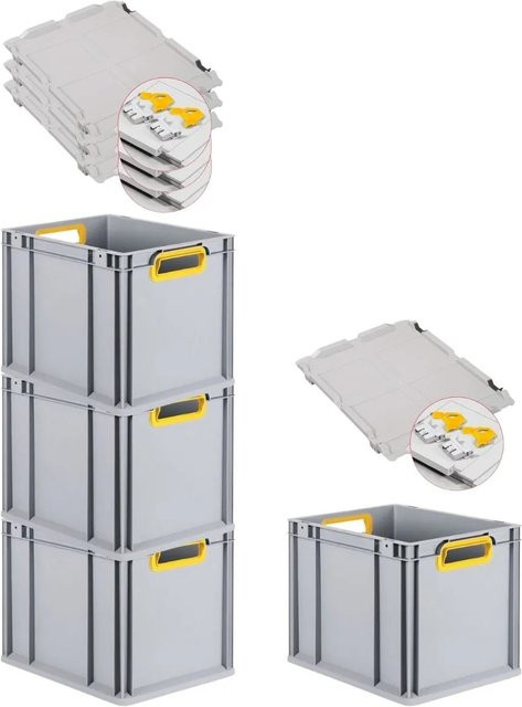 PROREGAL Spar Set 4x Eurobox Nextgen Color mit Scharnierdeckel und Schiebeschnappverschlüssen, Gelb, H: 32 cm, B: 30 cm, T: 40 cm - Bild 1