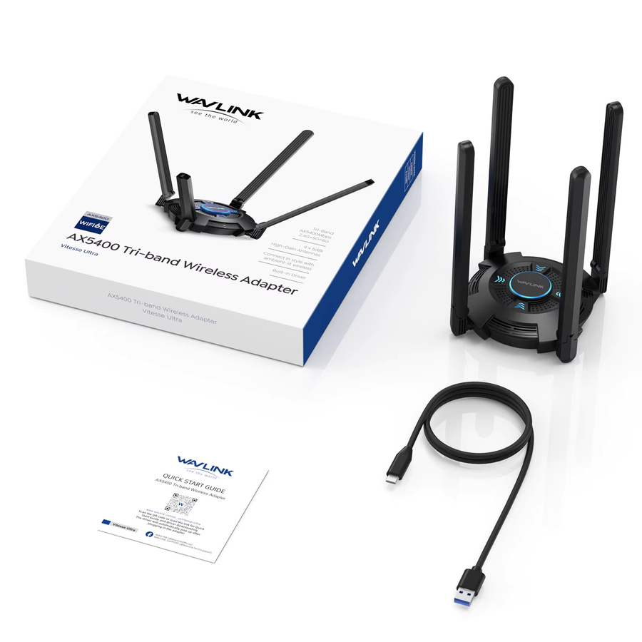 WAVLINK USB-WLAN-Adapter AX5400 Wi-Fi 6 Tri-Band 2,4/5/6 GHz Netzwerkkarte mit 4 5-dBi-Antennen in Schwarz für Desktop-PC - Bild 5