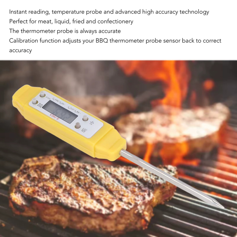 Aramox Elektronisches Taschen-Lebensmittelthermometer in Gelb mit automatischer Kalibrierung für Fleisch und Flüssigkeiten - Bild 3