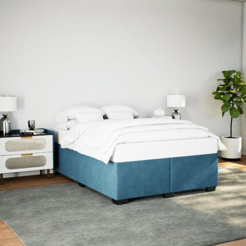 Vidaxl Polsterbett aus Samt und Kiefer in Blau, B/T/H: 160 x 200 x 46 cm - Bild 1