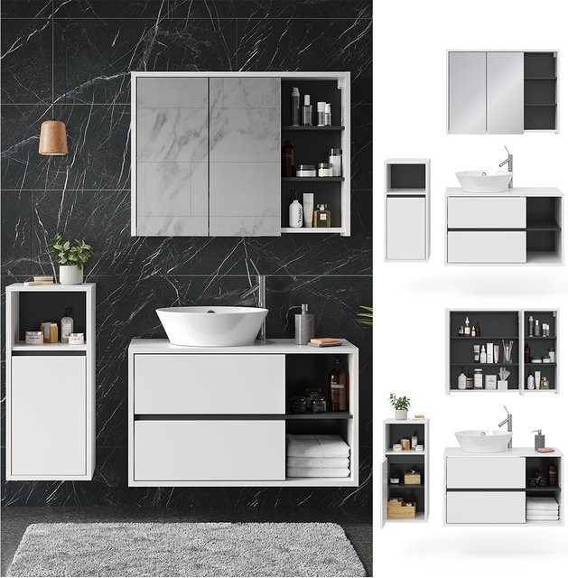 Vicco Badmöbelset Viola in Weiß und Anthrazit, modernes 3-teiliges Badezimmer-Set mit Spiegelschrank, Waschtischunterschrank und Midischrank - Bild 1