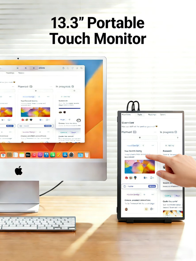 MAFNKOU Tragbarer 13,3 Zoll Monitor mit Touchscreen und USB-C Anschluss, 1,2K Externer Bildschirm für Laptop und Gaming in Schwarz - Bild 1