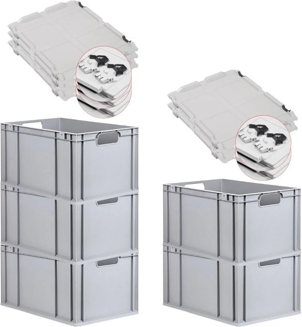 PROREGAL Spar Set 5x Eurobox Nextgen Economy mit Scharnierdeckel und schwarzen Schiebeschnappverschlüssen, Grau/Schwarz, H x B x T: 32 x 40 x 60 cm, 65 Liter - Bild 1
