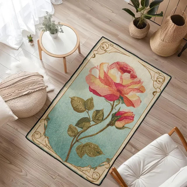 Dekorativer Teppich mit Blumenmuster und Bambus-Design in Mehrfarbig für Wohnzimmer und Schlafzimmer - Bild 1