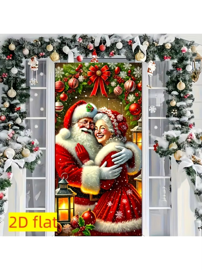 Weihnachtsvorhang mit Weihnachtsmann und Frau in Mehrfarbig als Stoffpanel - Bild 6