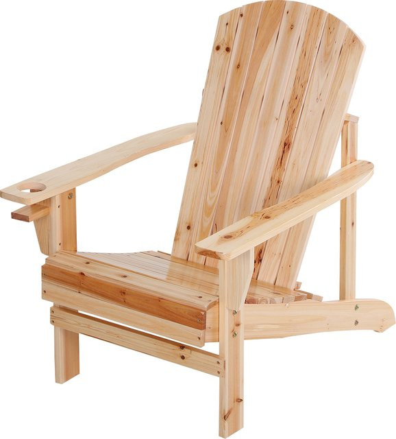 Outsunny Adirondack Gartenstuhl aus Massivholz mit Becherhalter in Natur - Bild 1