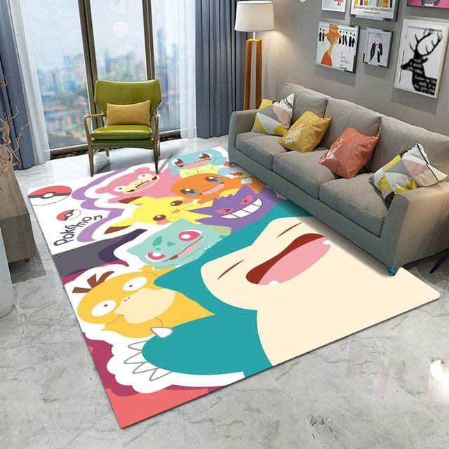Miniso Pokemon Pikachu Snorlax Teppich, bunte Dekorationsmatte für Wohnzimmer, Schlafzimmer oder Küche, rutschfest und waschbar, B x T: 120 x 160 cm - Bild 1