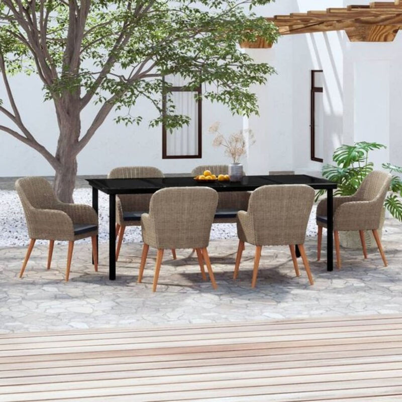 7-tlg. Gartenmöbel-Set aus Polyrattan und Stahl mit Kissen von Vidaxl in Braun - Bild 1