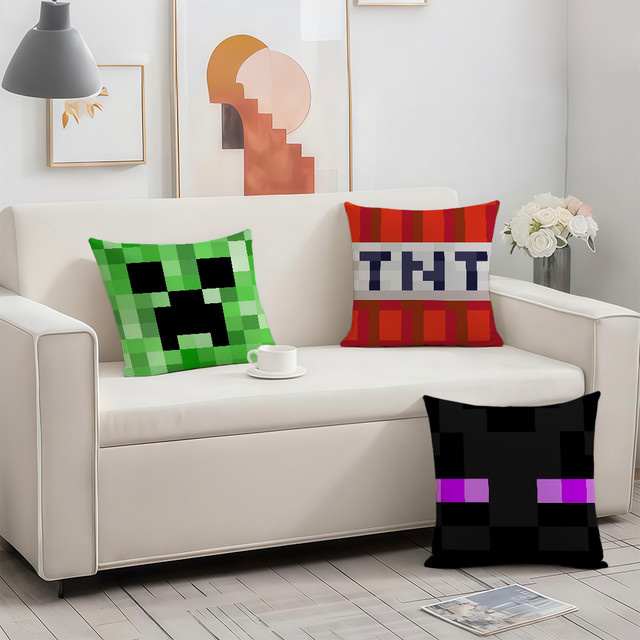 Game M-Minecraft-ES Kissenbezug mit doppelseitigem Druck und Reißverschluss, Schwarz-Grün - Bild 1