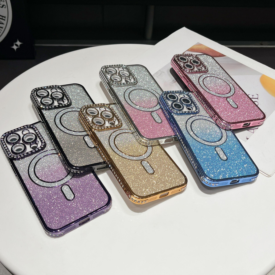 eForMobile Magnetische Schutzhülle mit Glitzer Diamant Beschichtung für iPhone 17 Air 16 15 14 Pro Max sowie Samsung S25 S24 S23 in Schwarz - Bild 2