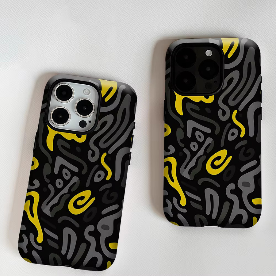 Aurea Case Matte Bumper MagSafe Schutzhülle für iPhone 13 bis 17 Pro Max Schwarz-Gelb Graffiti Design - Bild 6