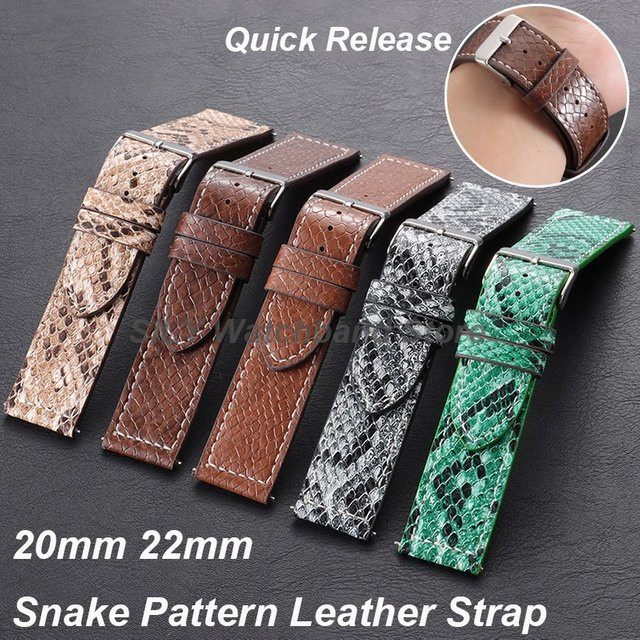 asukaband Uhrenarmband Schlangenleder, Braun, 20mm 22mm - Bild 1