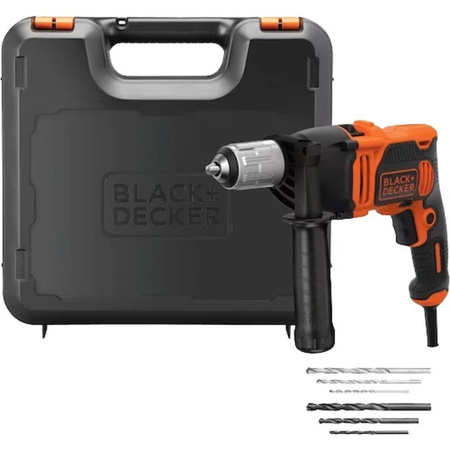 Black+Decker Schlagbohrmaschine BEH850K in Orange/Schwarz mit 850 W Leistung und Tiefenanschlag inklusive Koffer