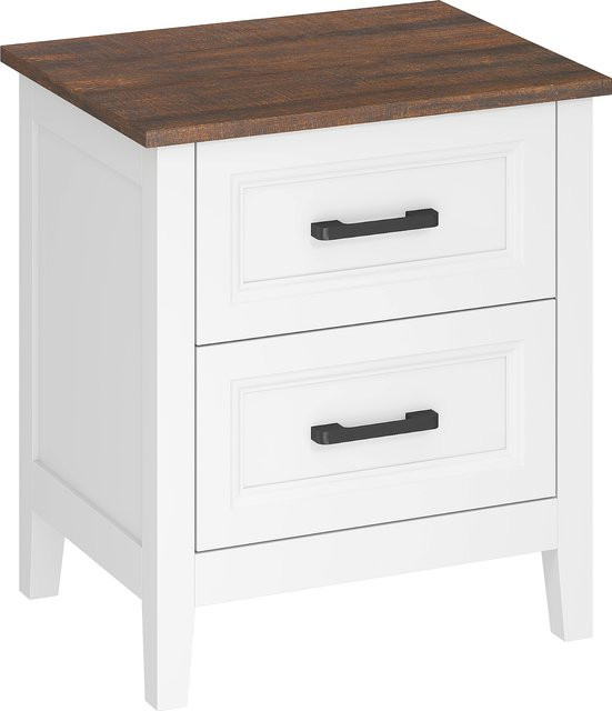 HOMCOM Nachttisch im rustikalen Stil mit 2 Schubladen, Beistelltisch für Schlafzimmer und Wohnzimmer, Weiß, B/T/H: 45 x 30 x 50 cm - Bild 1