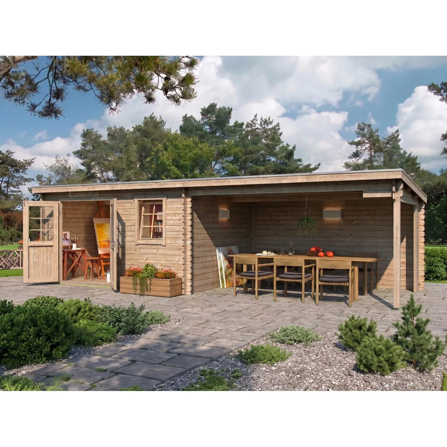 Lasita Gartenhaus Aida Log Cabin mit Anbaudach in Natur mit 28 mm Wandstärke, B/T/H: 780 x 314 x 211 cm - Bild 2