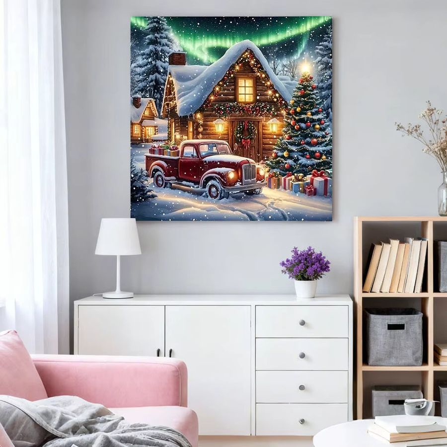 HUACAN Diamant-Malerei-Set Winterhaus mit Weihnachtsbaum als Diamant-Mosaik Dekoration für dein Zuhause - Bild 3