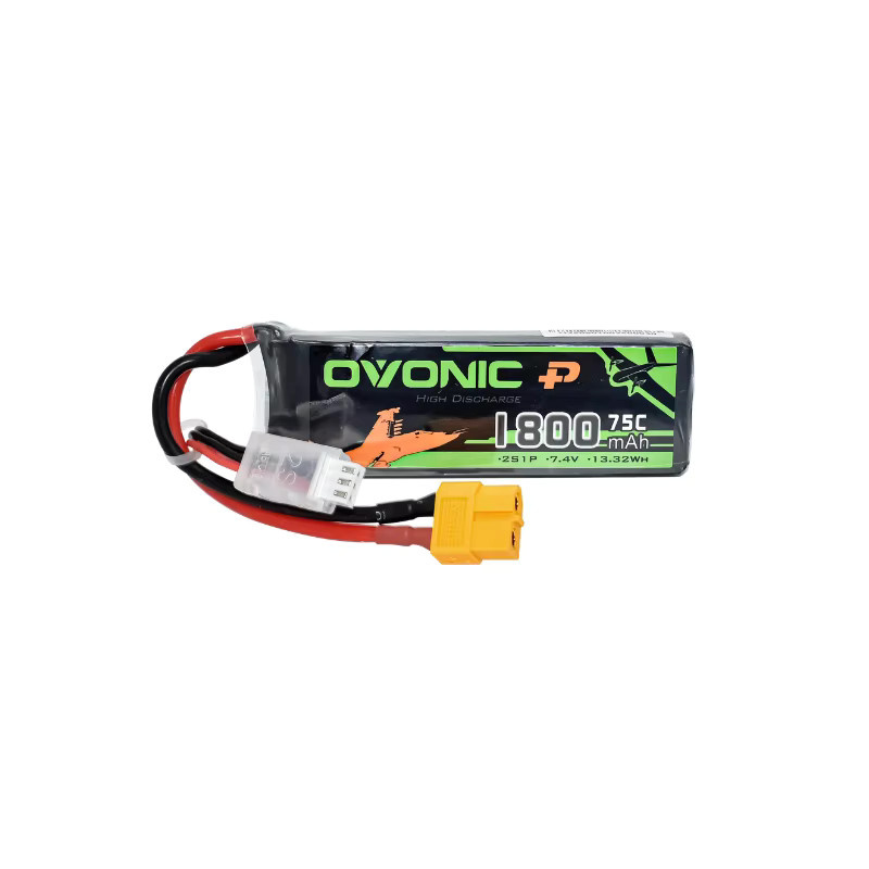 2 Stück OVONIC 7,4 V LiPo-Akku 1800 mAh 75 C 2S für RC-Hubschrauber, Quadcopter, FPV und Racing Drohnen in Schwarz - Bild 2