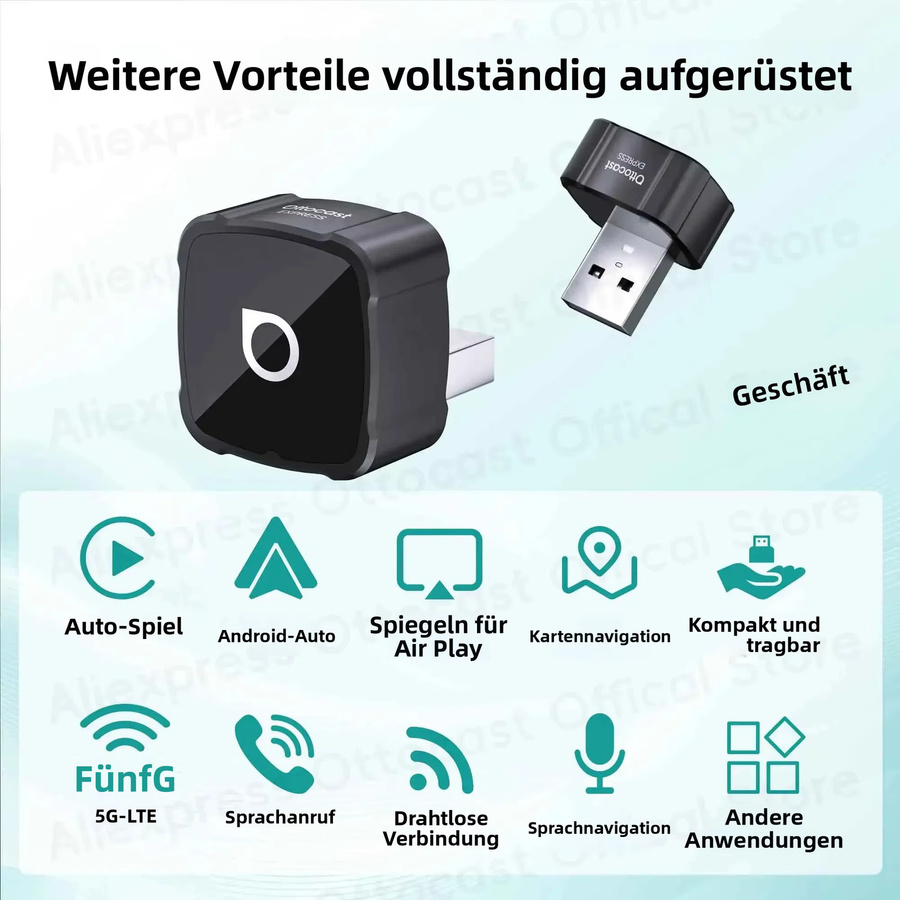 OTTOCAST 2026 Express MINI AIR 3-in-1 Cube Adapter für kabelloses CarPlay und Android Auto mit iOS Bildschirmspiegelung in Schwarz (USB-A und USB-C) - Bild 3